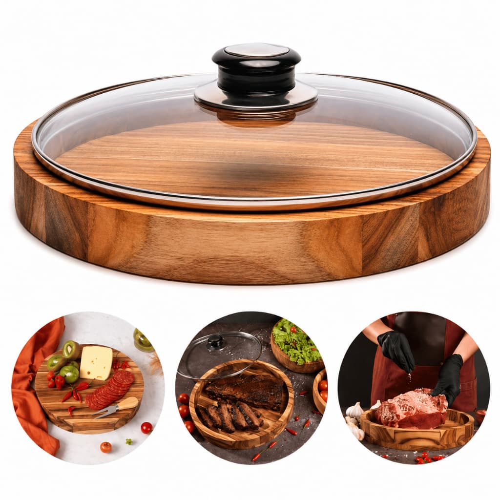 Gamela Churrasco De Madeira Teca Tampa Servir Festa Carnes Salada Petisqueira Tabua