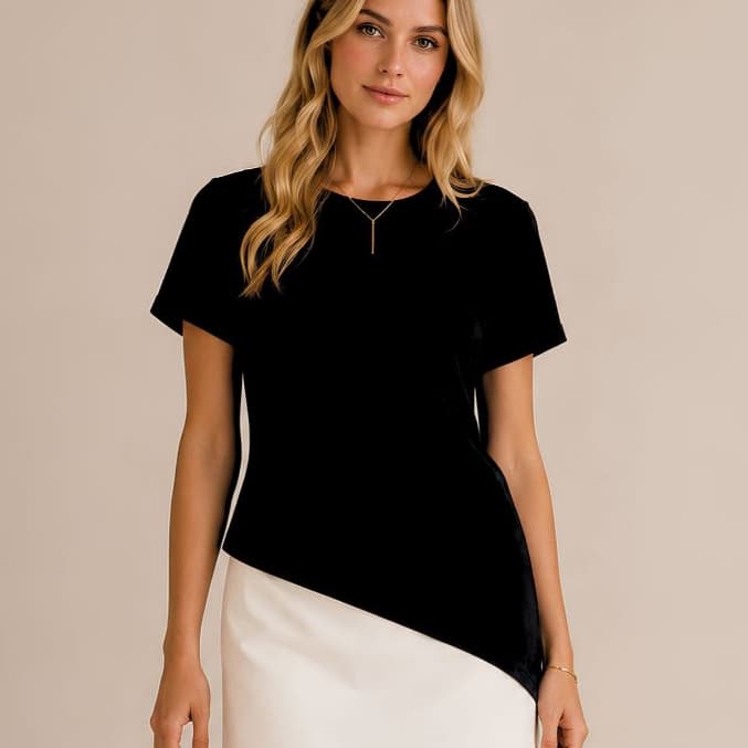 Blusa Feminina Barra Assimétrica 100% Algodão Básica Casual Manga Curta Confortável Leve para Dia a Dia