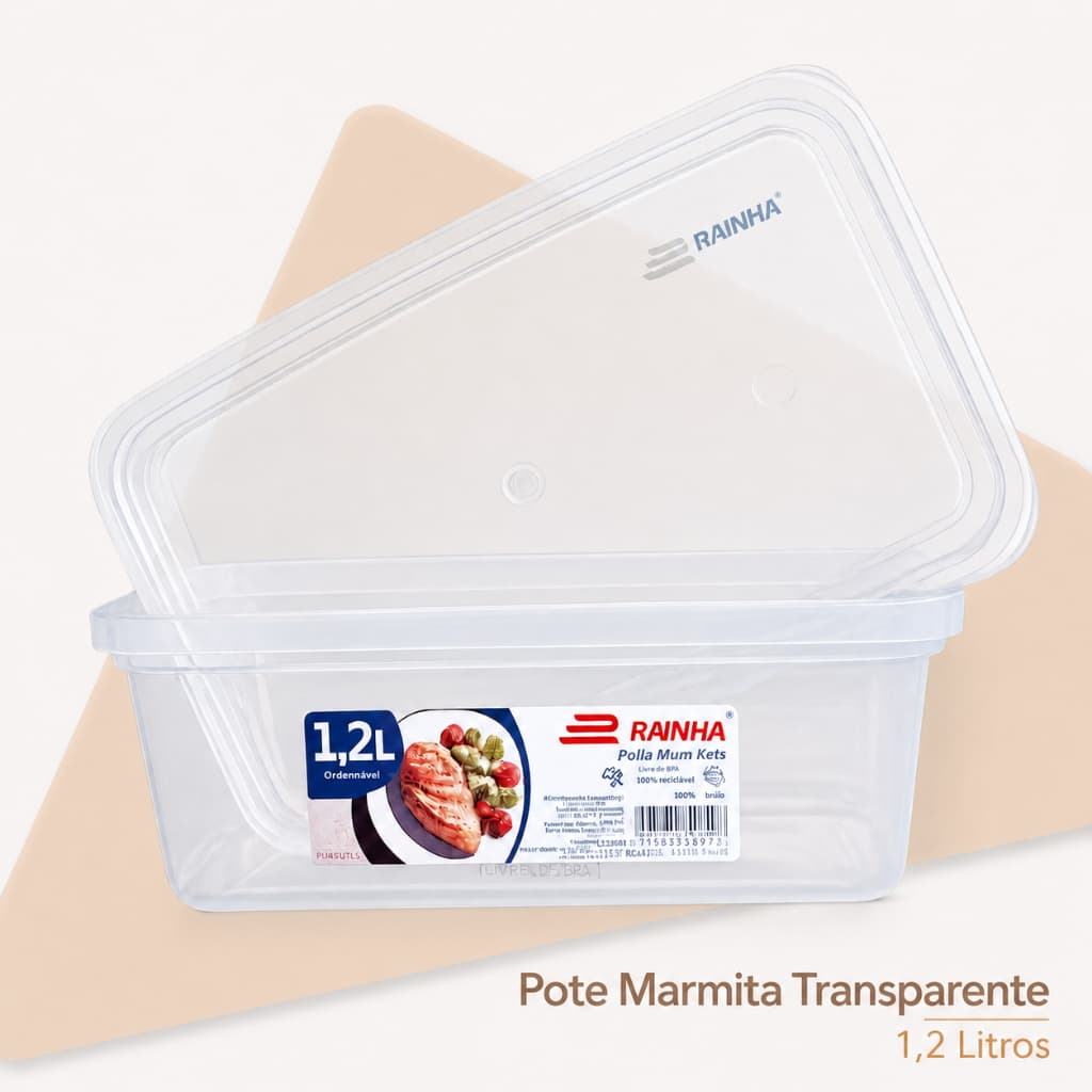 Kit Potes de Plástico Transparente 1,2L - Marmita BPA Free - Micro/Freezer - Pote Cunhado Presídio