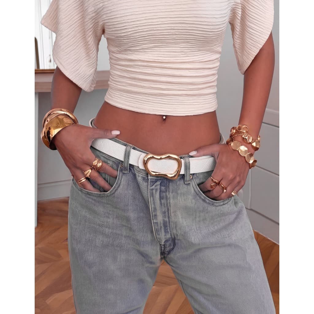 Cinto Feminino Fivela Dourada Orgânica Elegante Moda Blogueira Tendência