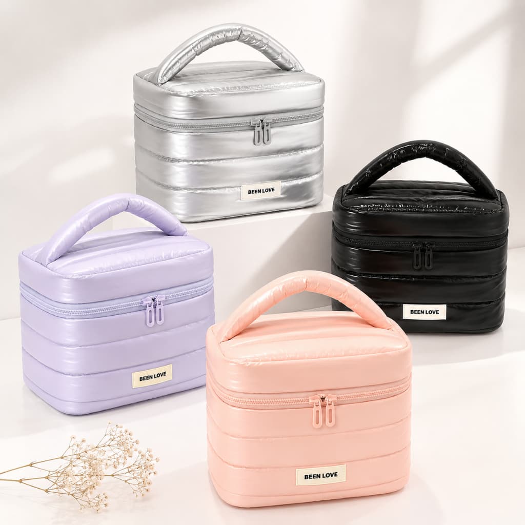 Necessaire Puf Acolchoada Feminina Viagem Grande Impermeável Trabalho Europa Maquiagem