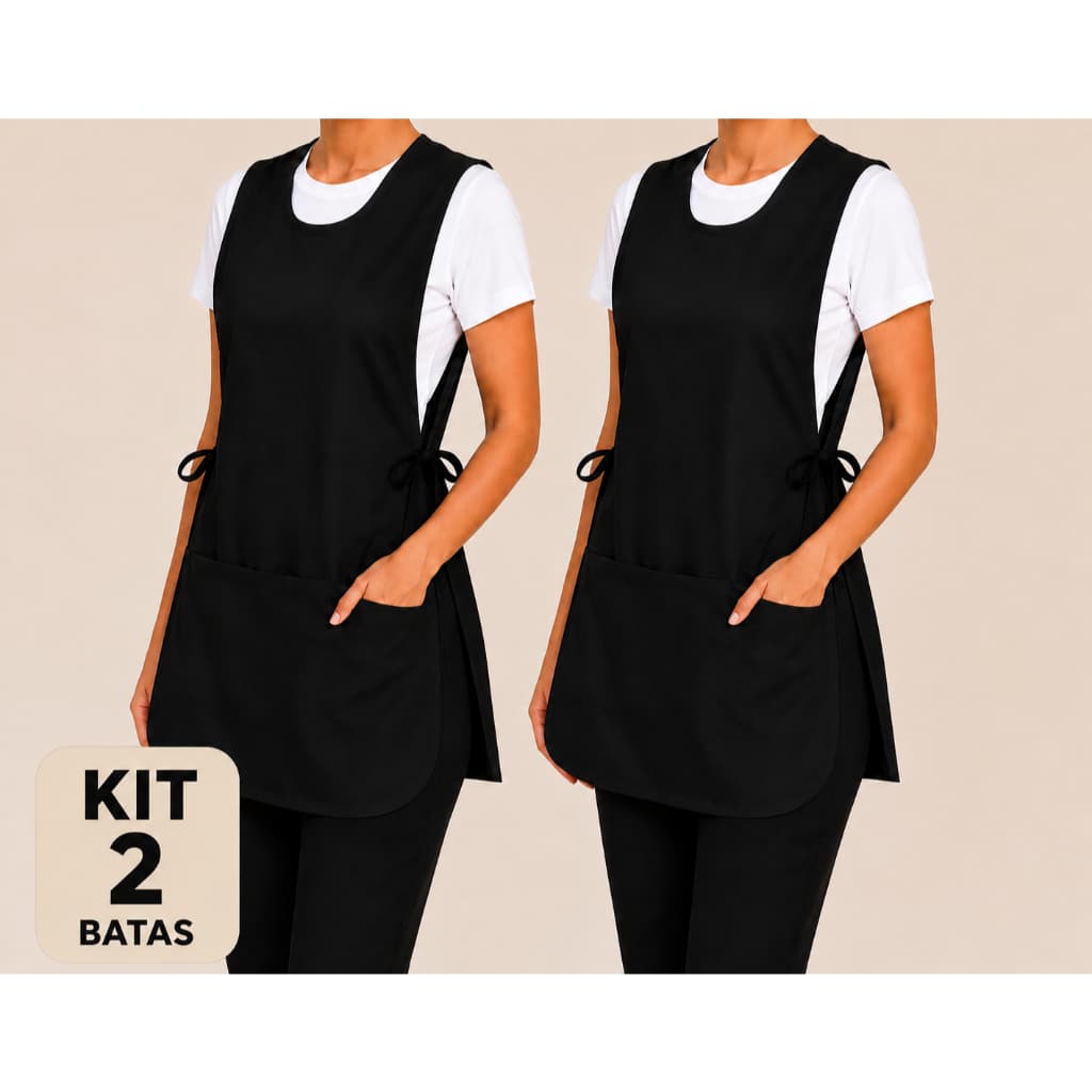 Kit 2 Bata Avental Jaleco Uniforme Ajuste Lateral 2 bolsos Estética Limpeza Profissional Feirante