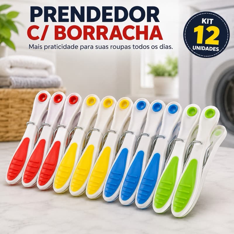 Kit 12 Prendedores de Roupa com Borracha Coloridos para Varal Lavanderia Uso Diário
