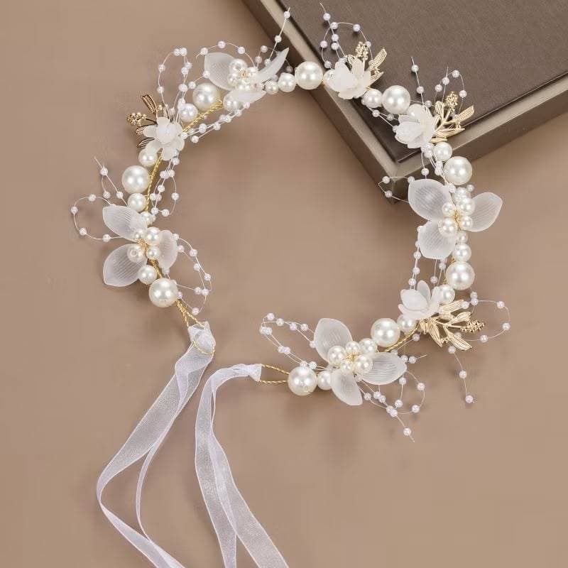 Tiara de Noiva com Pérolas e Flores 3D Acessório de Cabelo Elegante para Casamento, Festa e Debutante