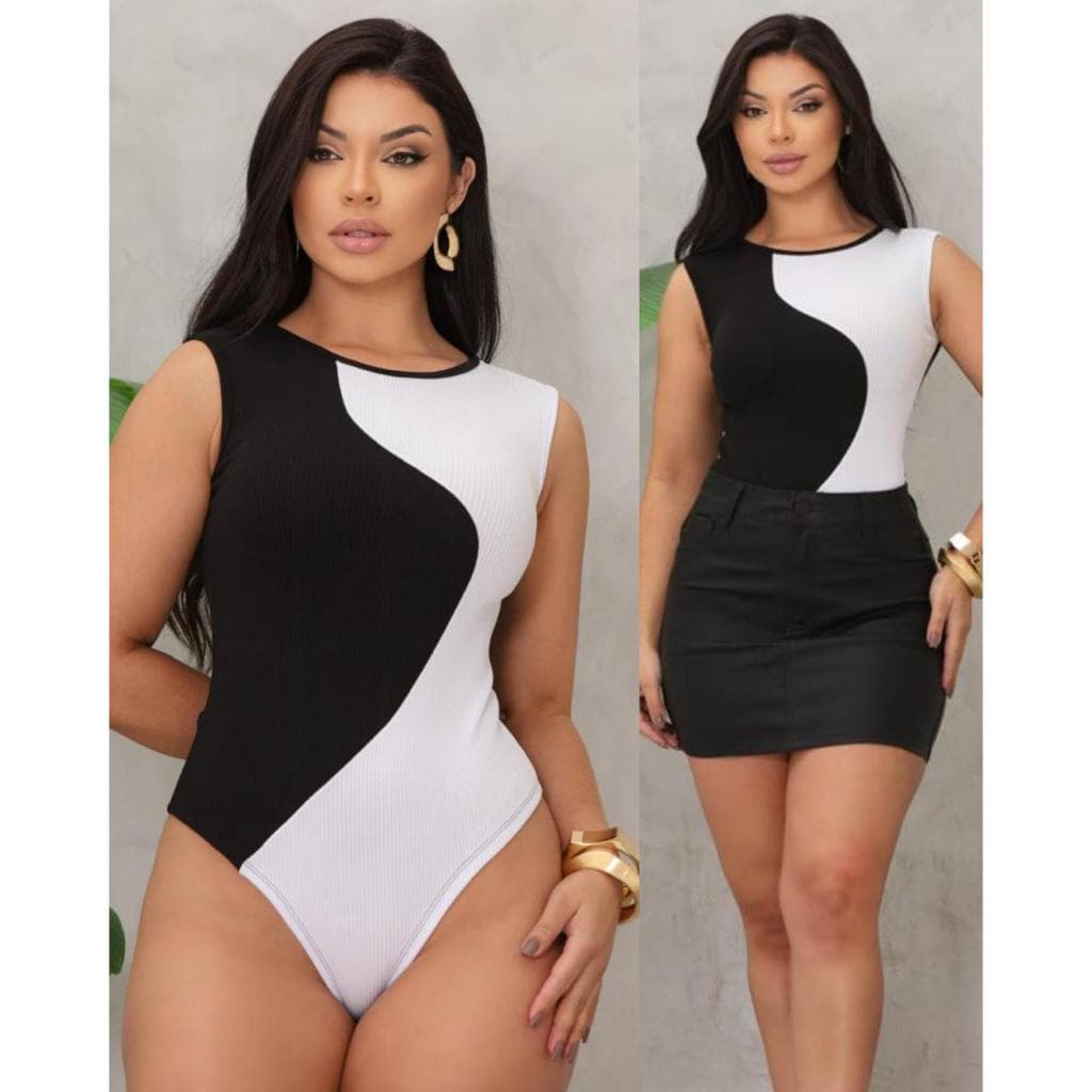 Body Feminino Casual Duas Cores Regata Tecido Canelado Bicolor Estilo Conforto e Elegância P M G GG