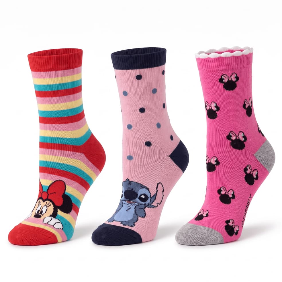 KIT 3 Meia Infantil Stitch Bolinhas Cano BAIXO Algodão Minnie Listrada Minnie Bows Algodao Premium