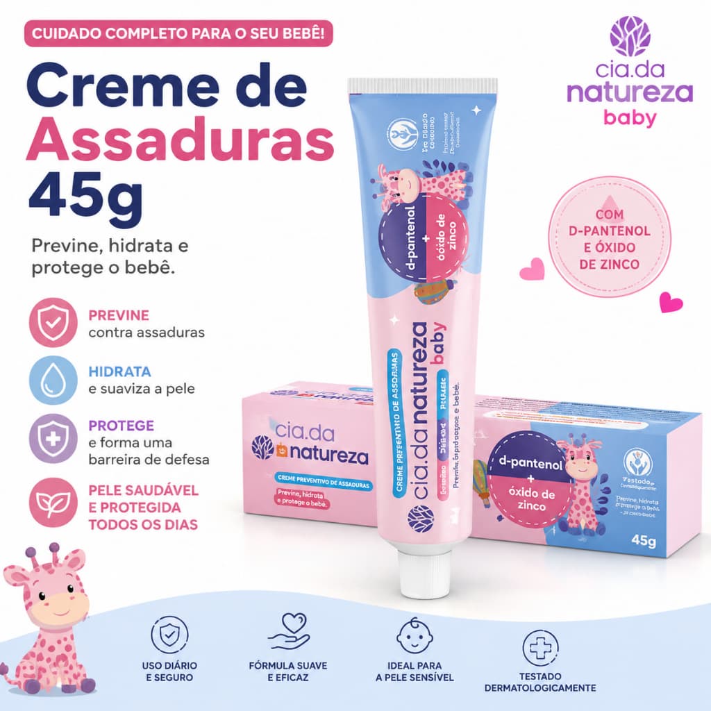 Creme Preventivo de Assaduras Cia da Natureza Baby 45g | D-Pantenol + Óxido de Zinco