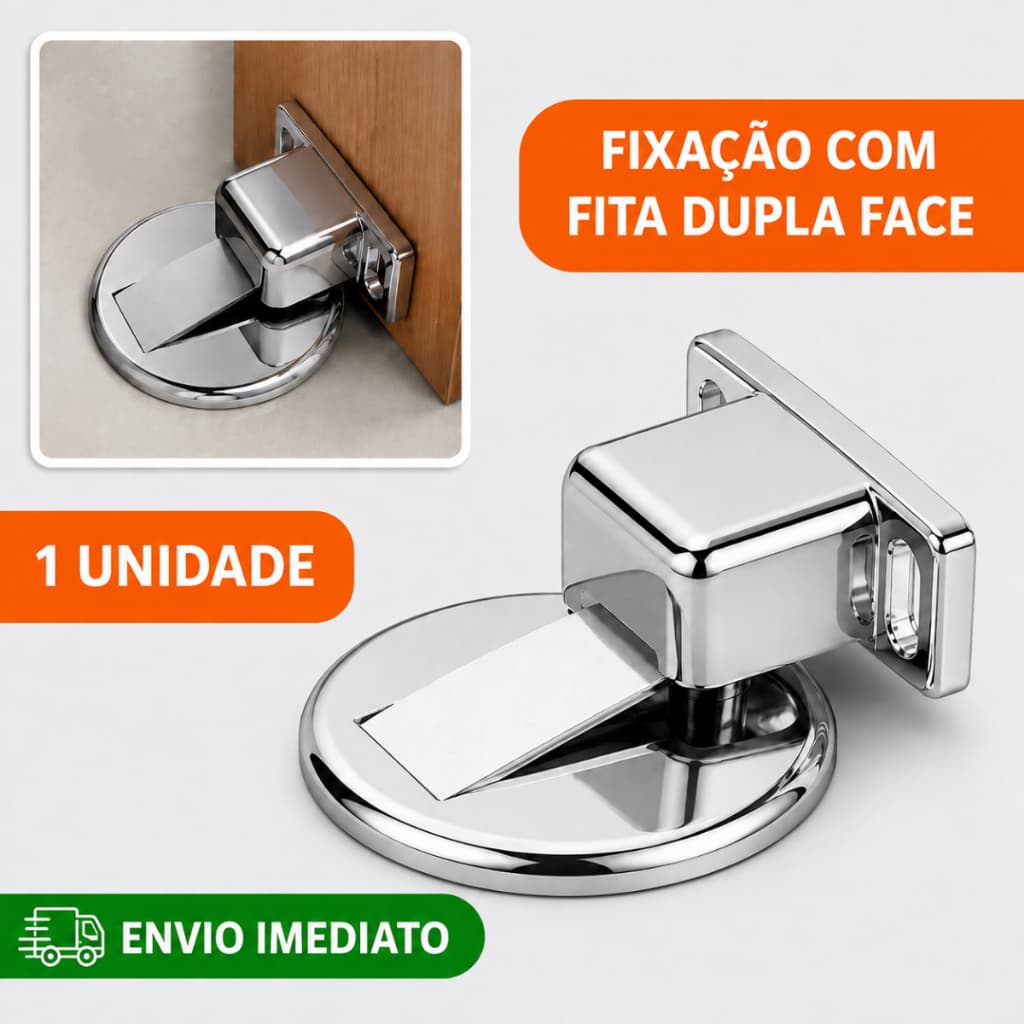 Prendedor Trava Porta Magnético Adesivo Slim Inox Cromado Sem Furo