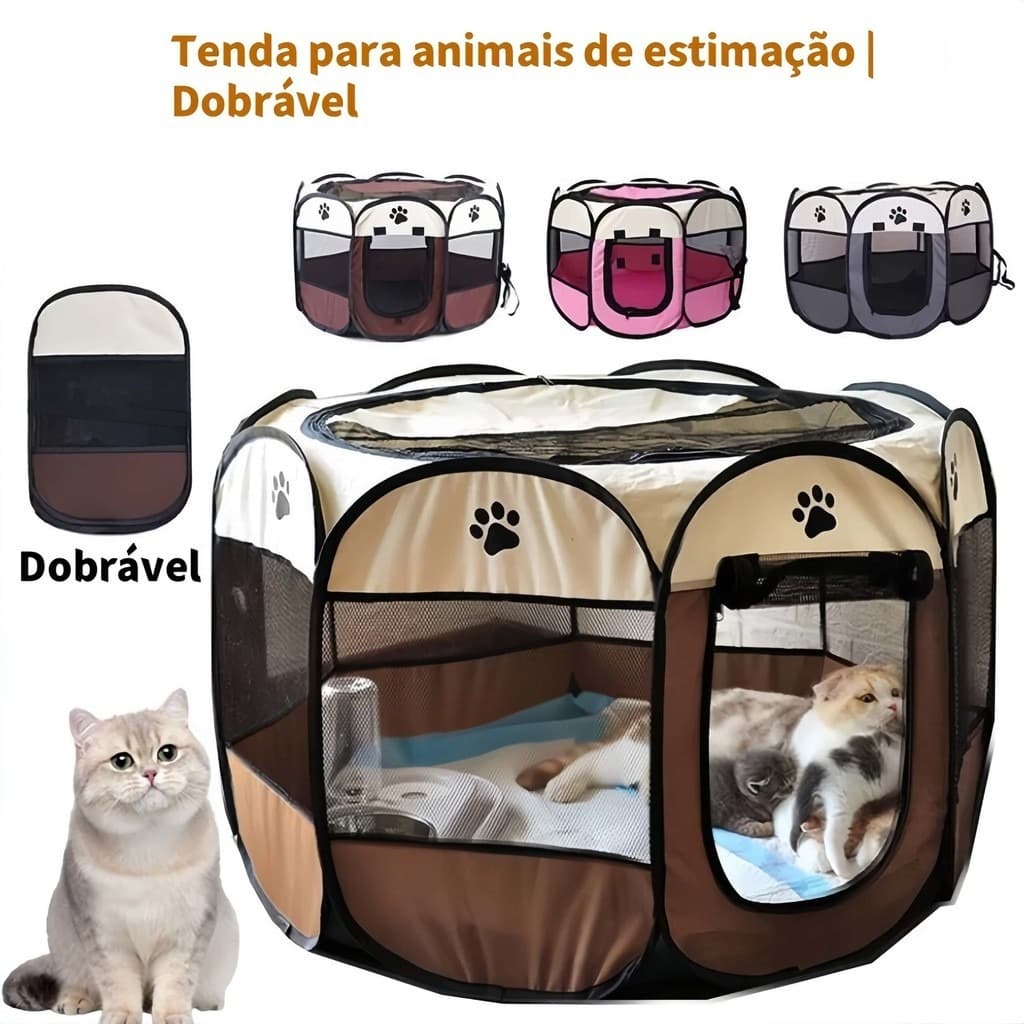 Casa para Cachorro e Gato Dobrável | Tenda Pet Portátil com Cercadinho, Gaiola para Animais de Estimação