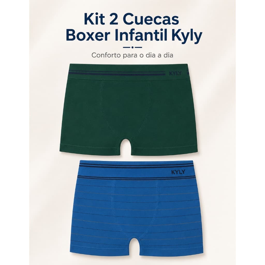 Kit Cueca Infantil Boxer Sem Costura Microfibra 2 Peças Menino Confortável e Sofisticado Kyly 1000855