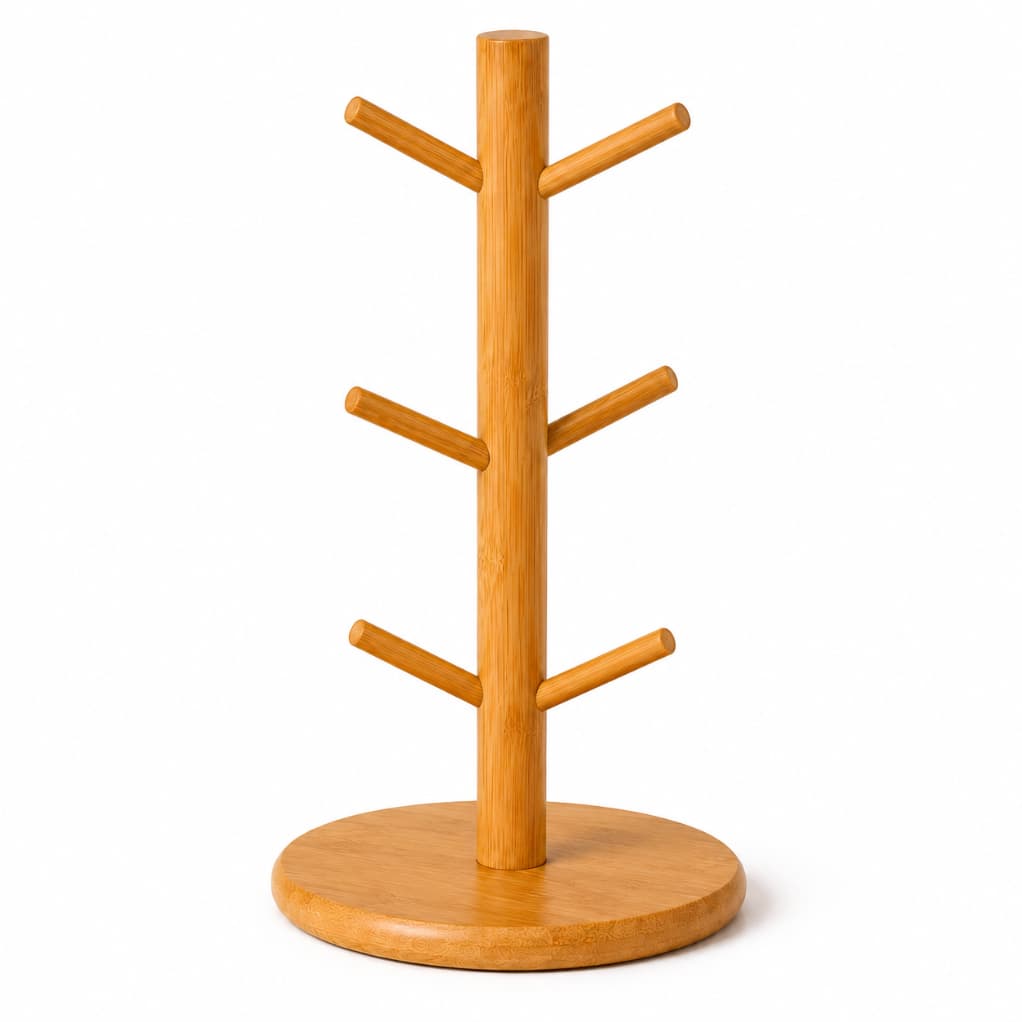 Suporte para Xícaras de Bambu Organizador com Ganchos Porta Xícara Caneca Decoração Cozinha Cafe Mesa