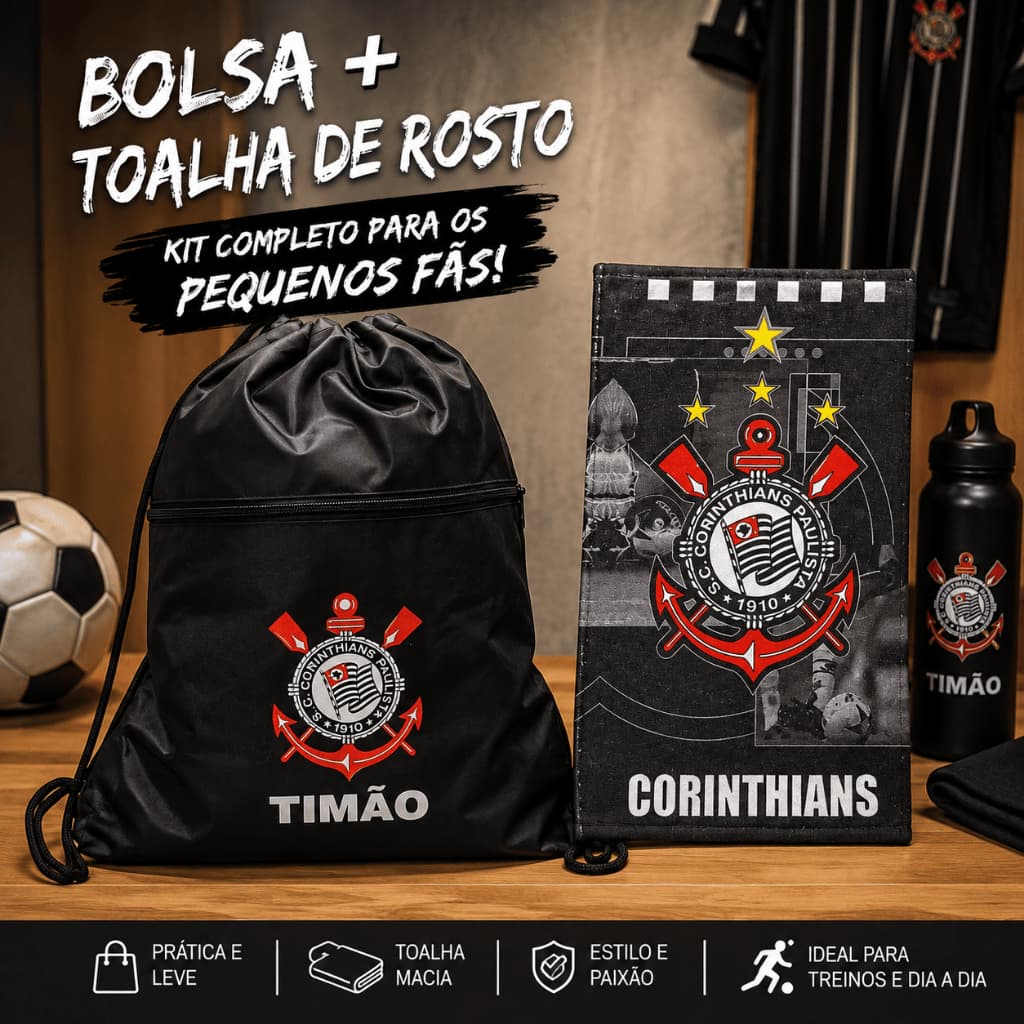 Kit Mochila treino Futebol Menino Mochila Sacola Time + Toalha de Rosto