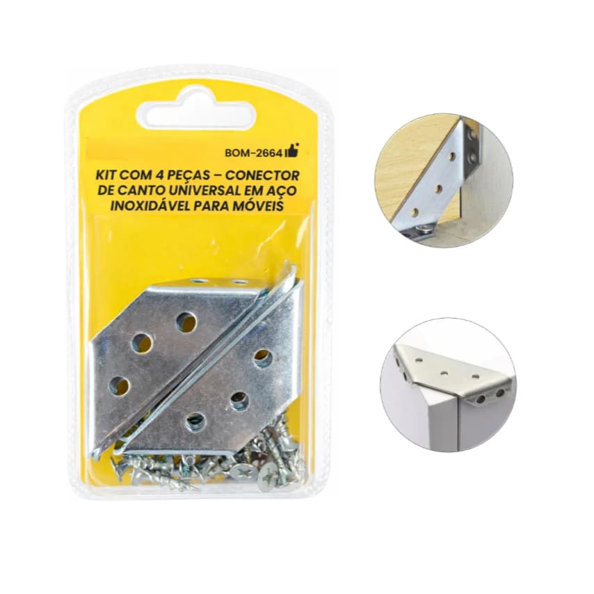 Kit 4 Peças Conector De Canto Universal Reforço Móveis BOMVINK