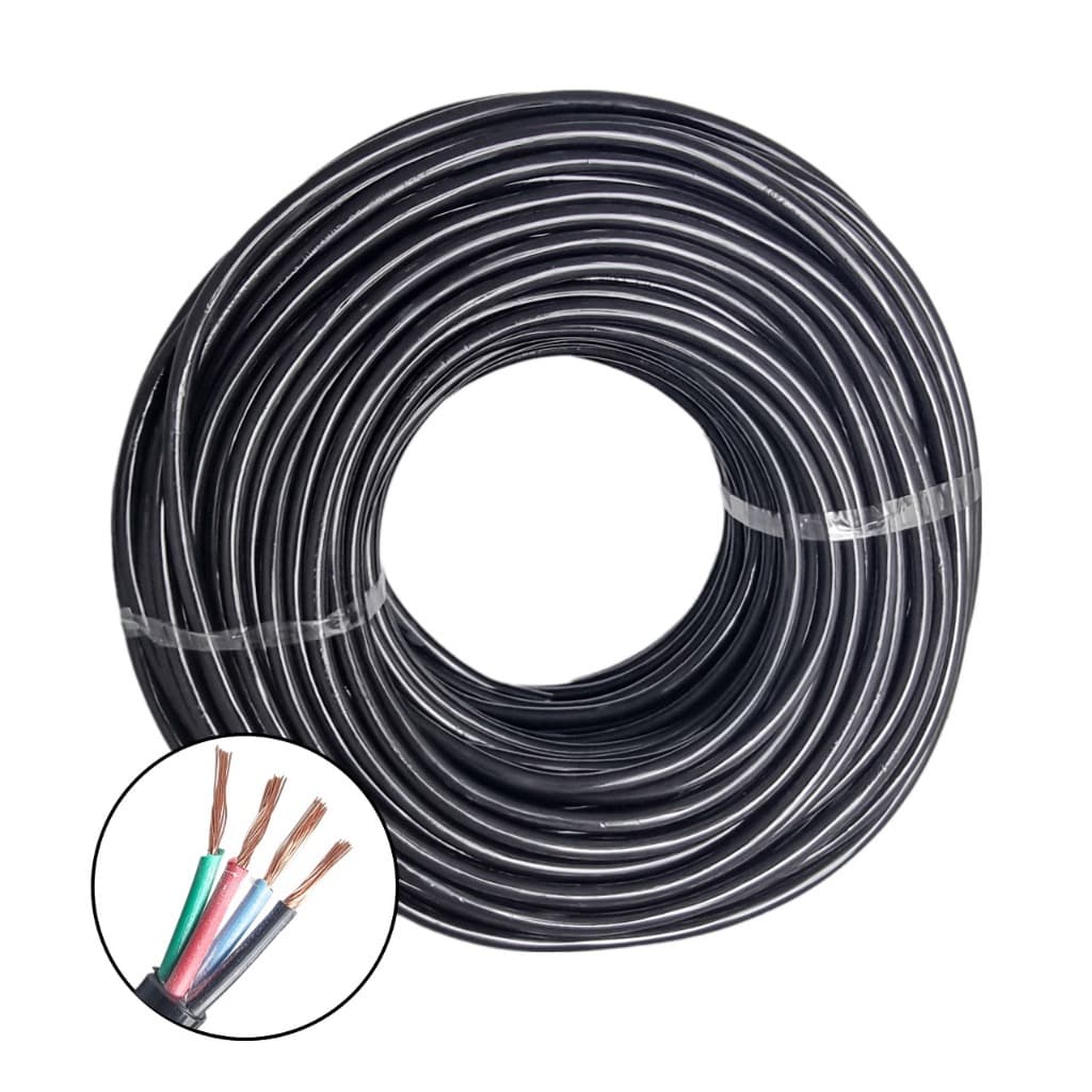 Cabo PP 4 vias por 1,5 mm com 100 Metros Preto 127V/220V Extensão Comando Ar Condicionado Acobreado