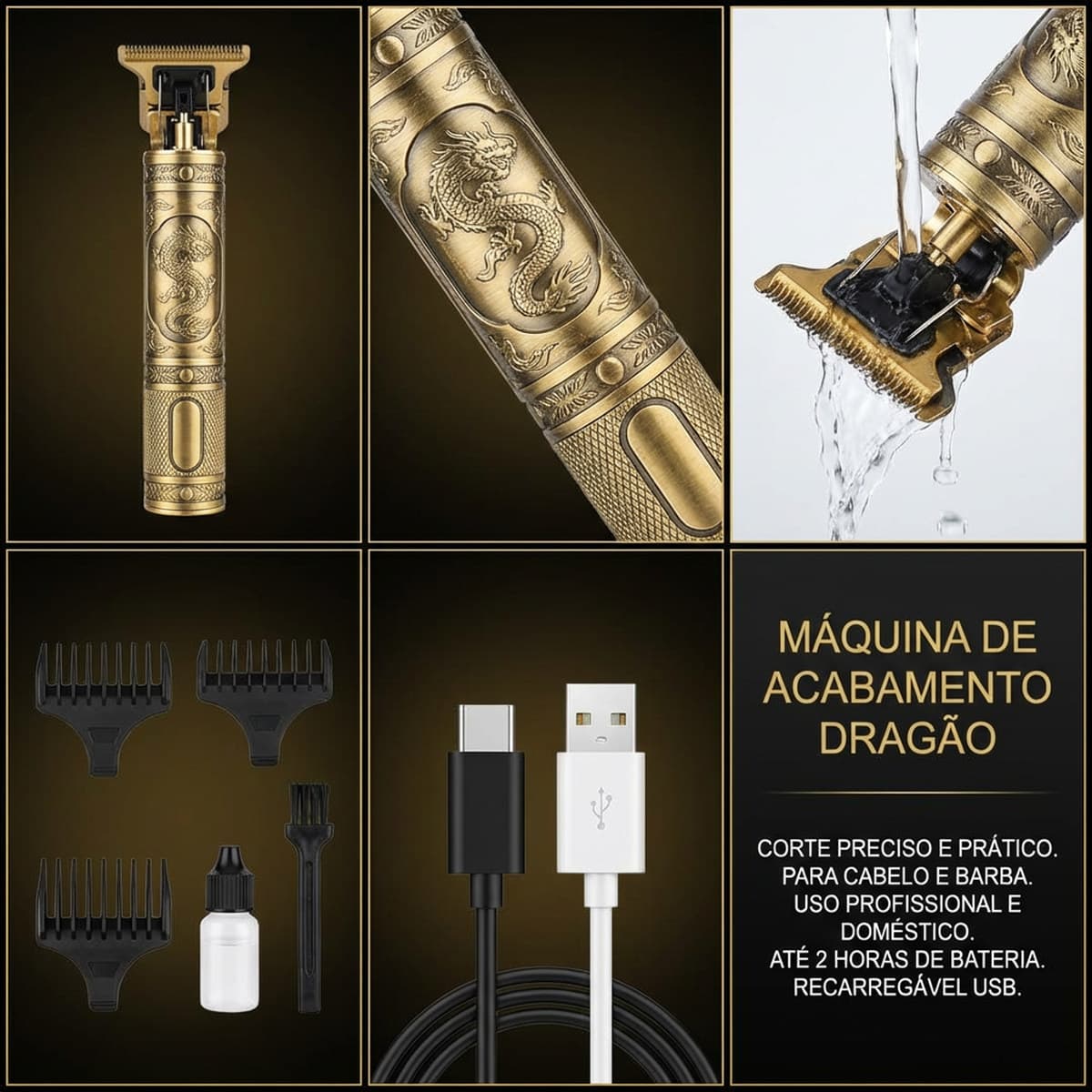 Maquininha de Cabelo Dragão para Corte e Acabamento Compacta Leve Ideal para Uso Doméstico e