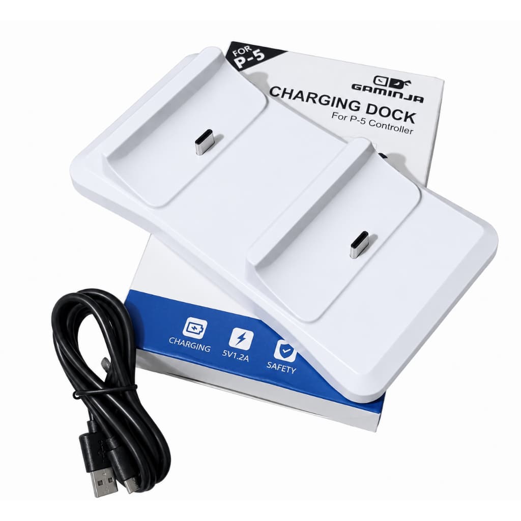 Base de Carregador Controle Ps5 - Base Dupla para 2 Controle Play 5 - P5 white gaminja
