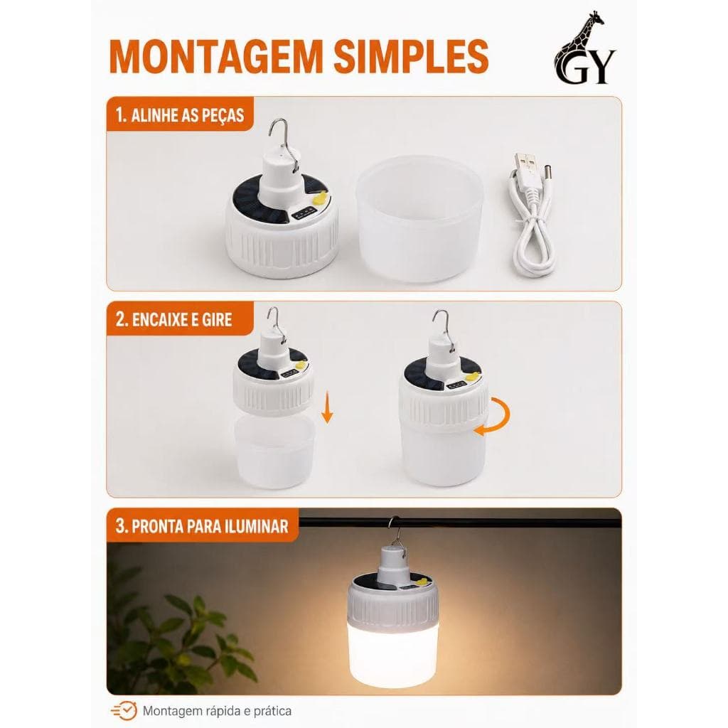 Lâmpada De Emergência Led Recarregável Luz Potente 30w Dupla Função