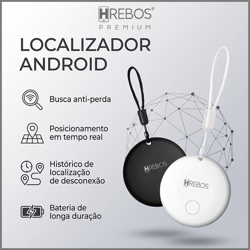 HREBOS Apple/Android Localizador Bluetooth Anti-Perda Bateria Longa Duração e Resistente à Água com Cerca Eletrônica