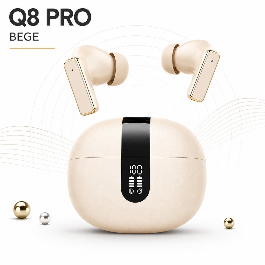 Fone Bluetooth Q8 PRO Sem Fio com Microfone, Visor de Bateria e Estojo Compacto