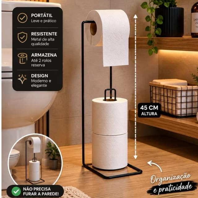 Porta Papel Higienico de Chão Organizador de Rolos Suporte para Banheiro Resistente Multifuncional