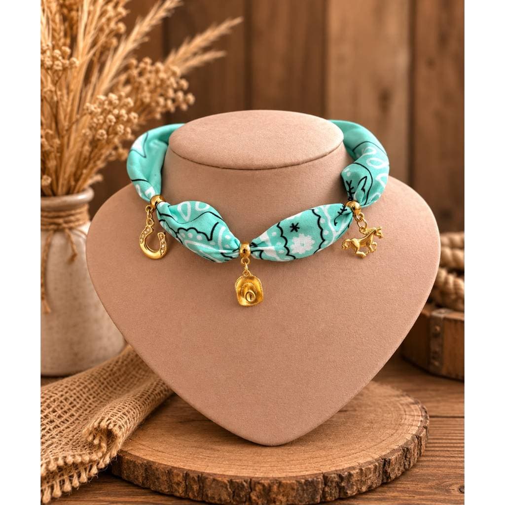 Choker Lenço Country Varias Cores Pigentes Cavalo Ferradur Boi Prata Dourado Choker Moda Boiadeira