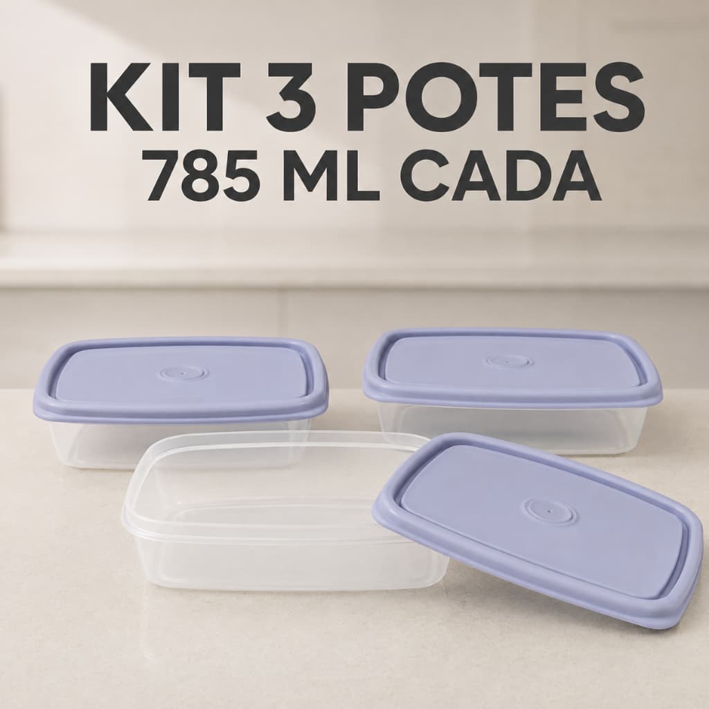 Kit 3 Potes Plásticos Sanremo Fácil 785ml Tampa Lavanda BPA Free