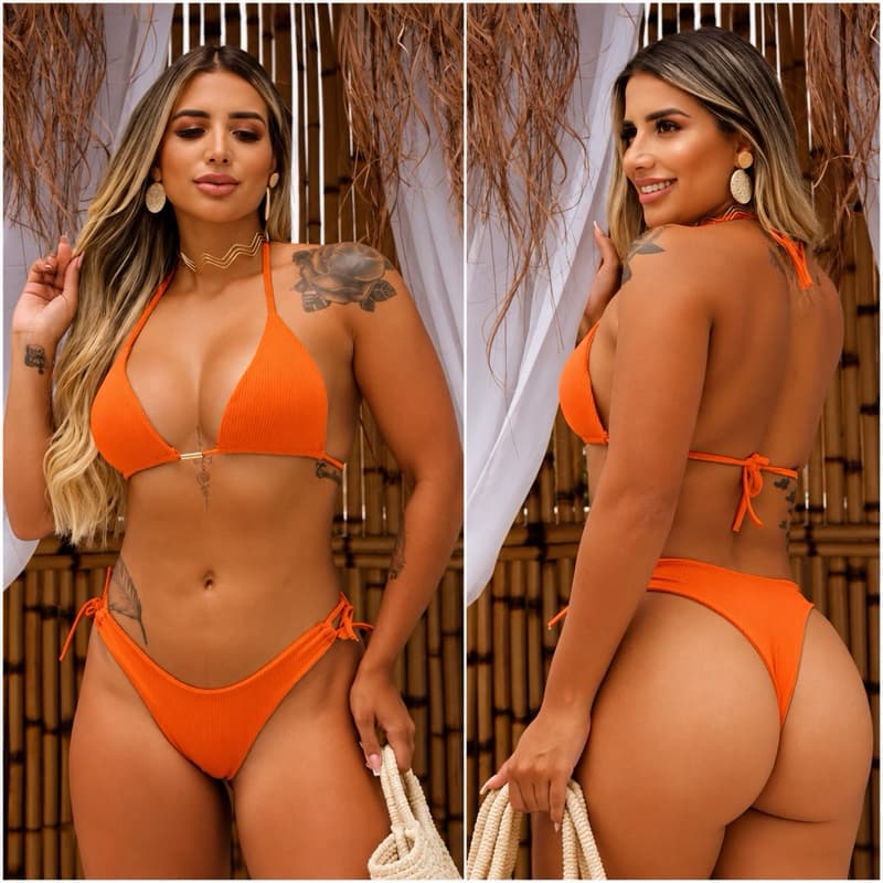 Biquíni Feminino Canelado com Amarração – Confortável, Estiloso e Várias Cores