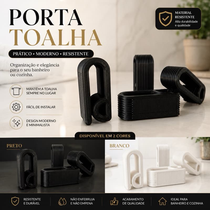 Kit gancho porta toalha 3D suporte para toalha e panos - banheiro, cozinha, lavanderia e área de lazer