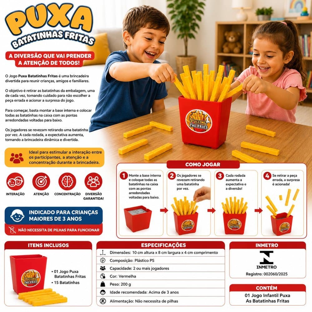 Jogo Infantil Puxa Batatinha Frita Brinquedo De Mesa Pula Batata Divertido Família
