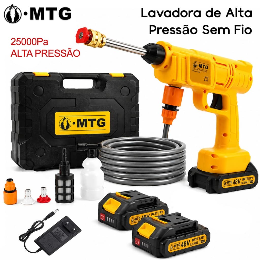 Lavadora Pressão Portátil 1100PSI Bateria Recarregável 30 min Kit Completo Maleta 5 Bicos