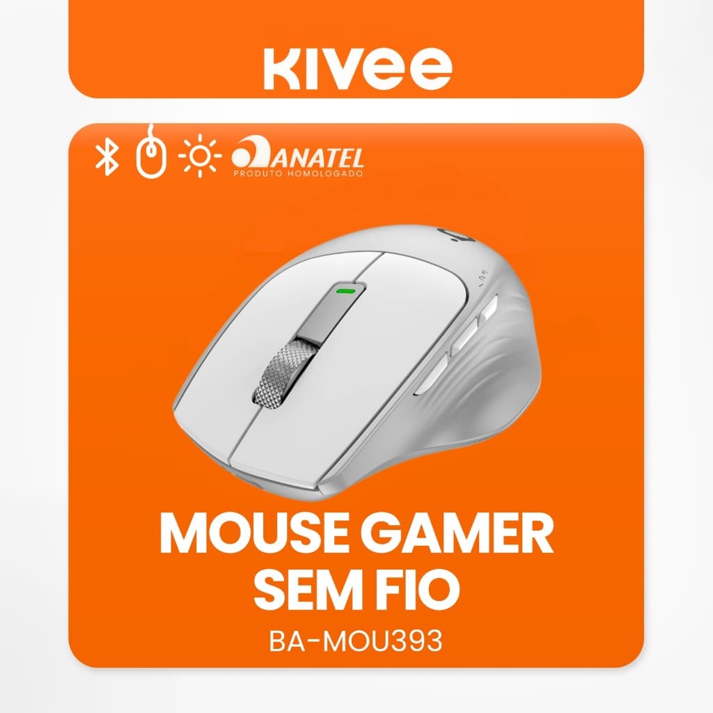 Kivee X Basike Mouse Sem Fio Bluetooth 2.4G Silencioso Ergonômico, DPI Ajustável, Entrada USB-C, Bateria 600mAh MOU393