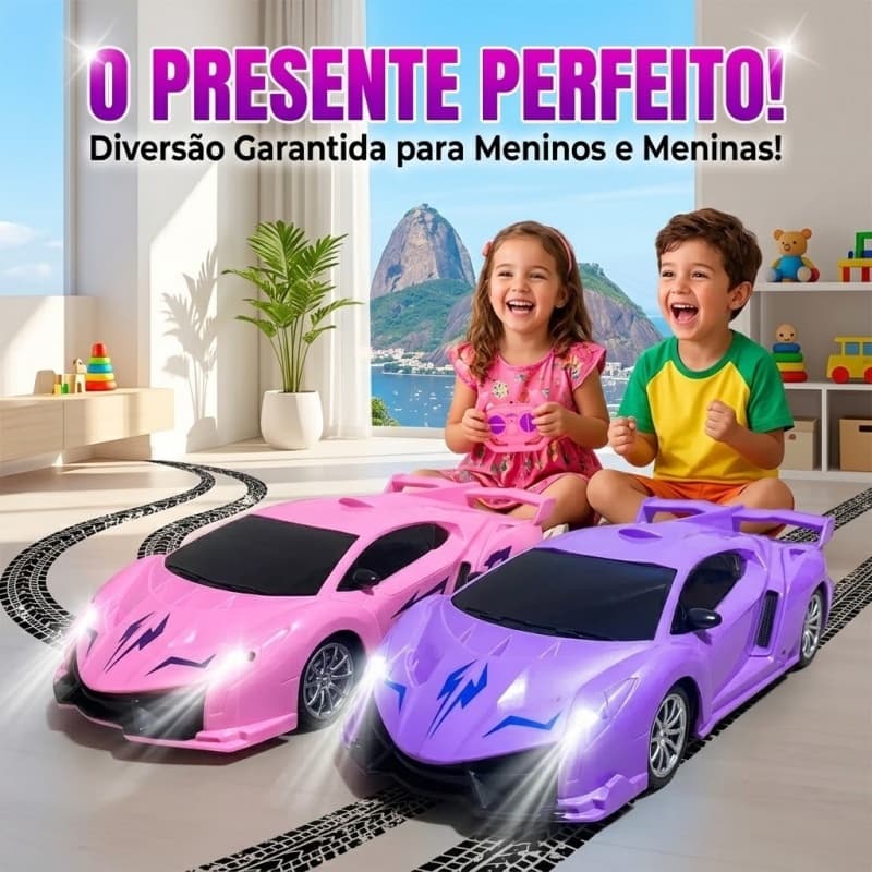 Carro De Controle Remoto Rosa Infantil Esportivo Recarregável Brinquedo Menina Carrinho Veloz Envio Do Brasil
