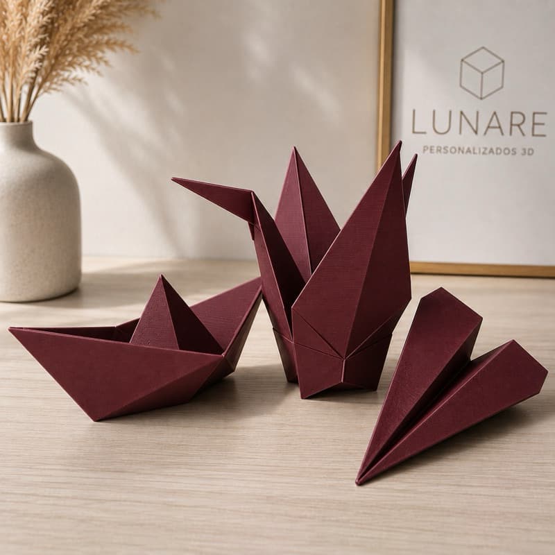 Kit Decorativo estilo Origami 3 Peças Tsuru Barco e Avião feito em impressora 3D (Plástico PLA)
