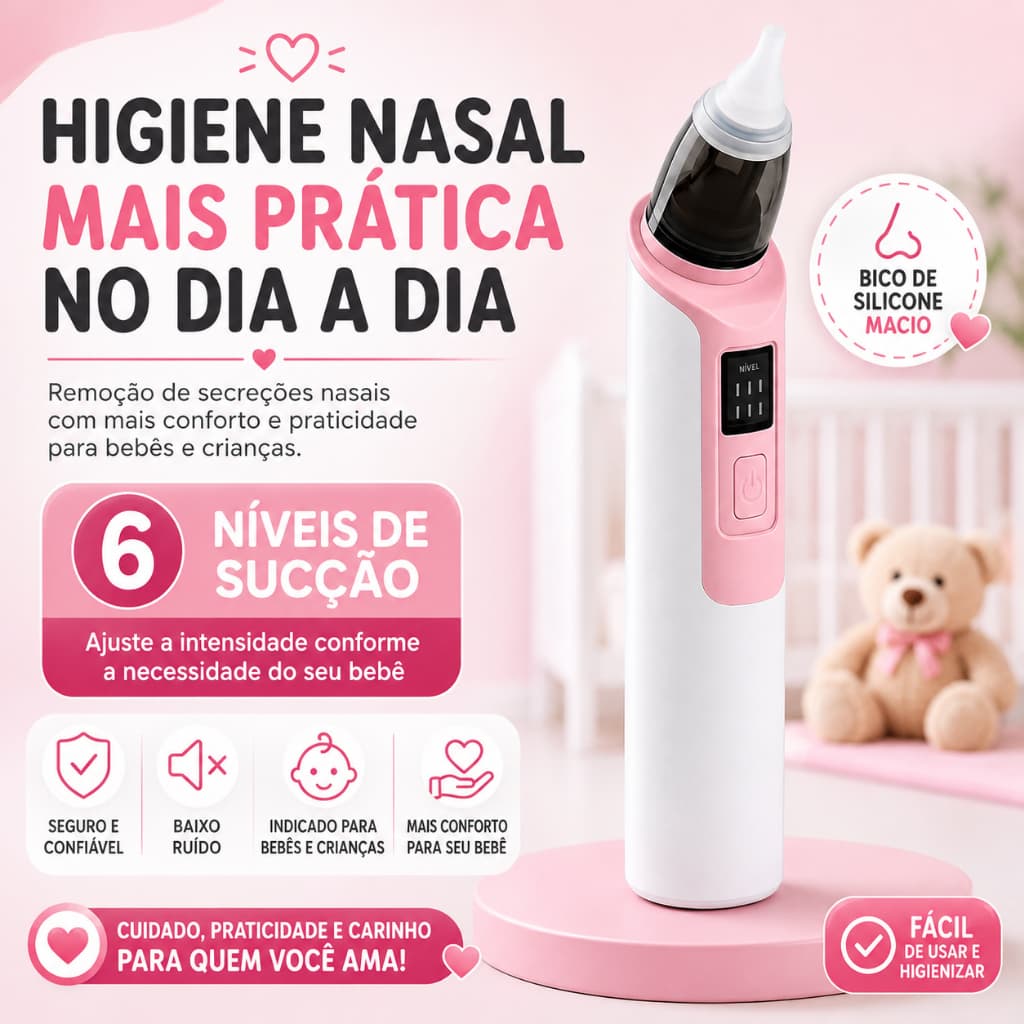 Aspirador Nasal Bebê Recarregável Silicone Macio Limpeza Nasal Infantil Portátil USB