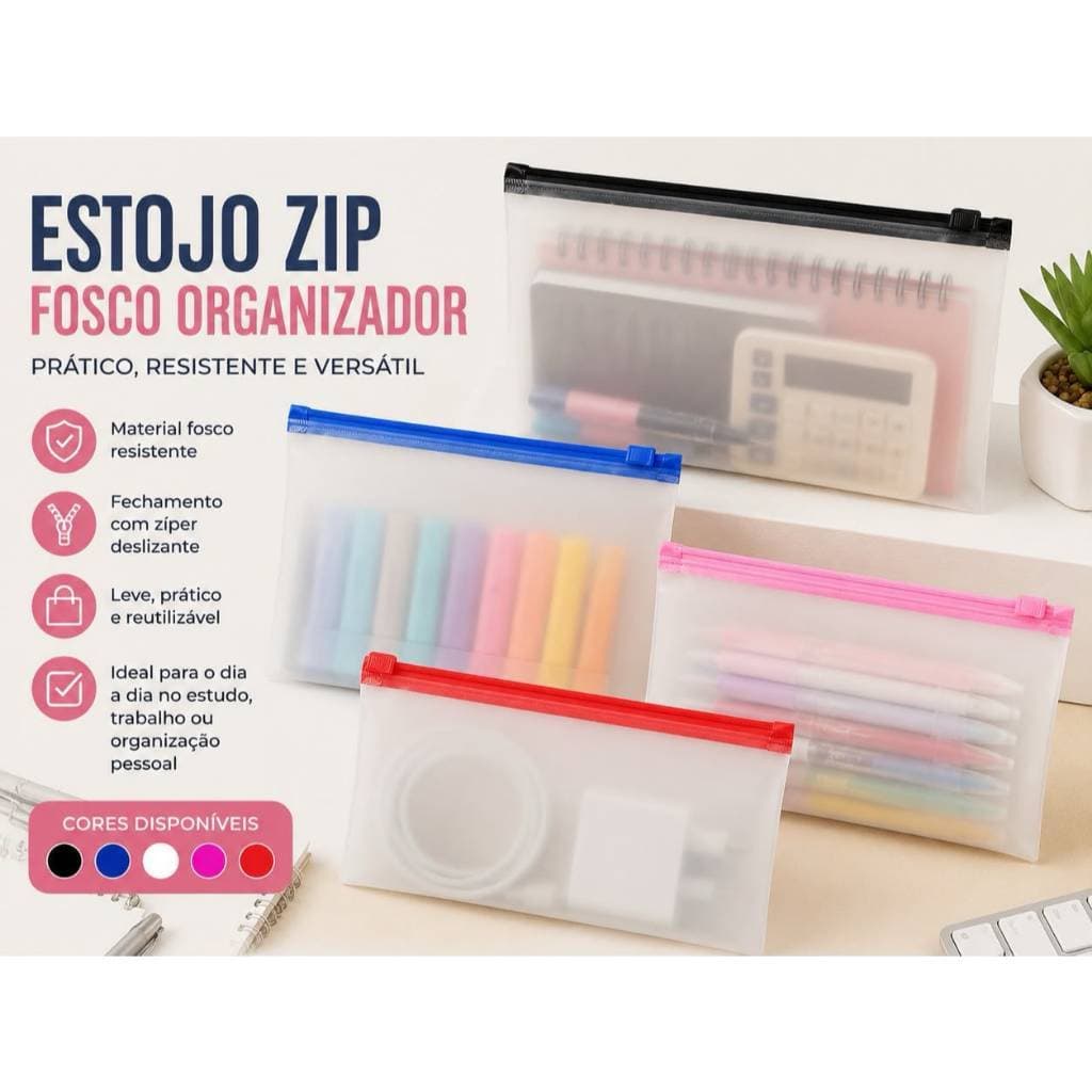 Estojo zip fosco Organizador Viagem lembracinha 11,5x17cm (10 a 30unidades)
