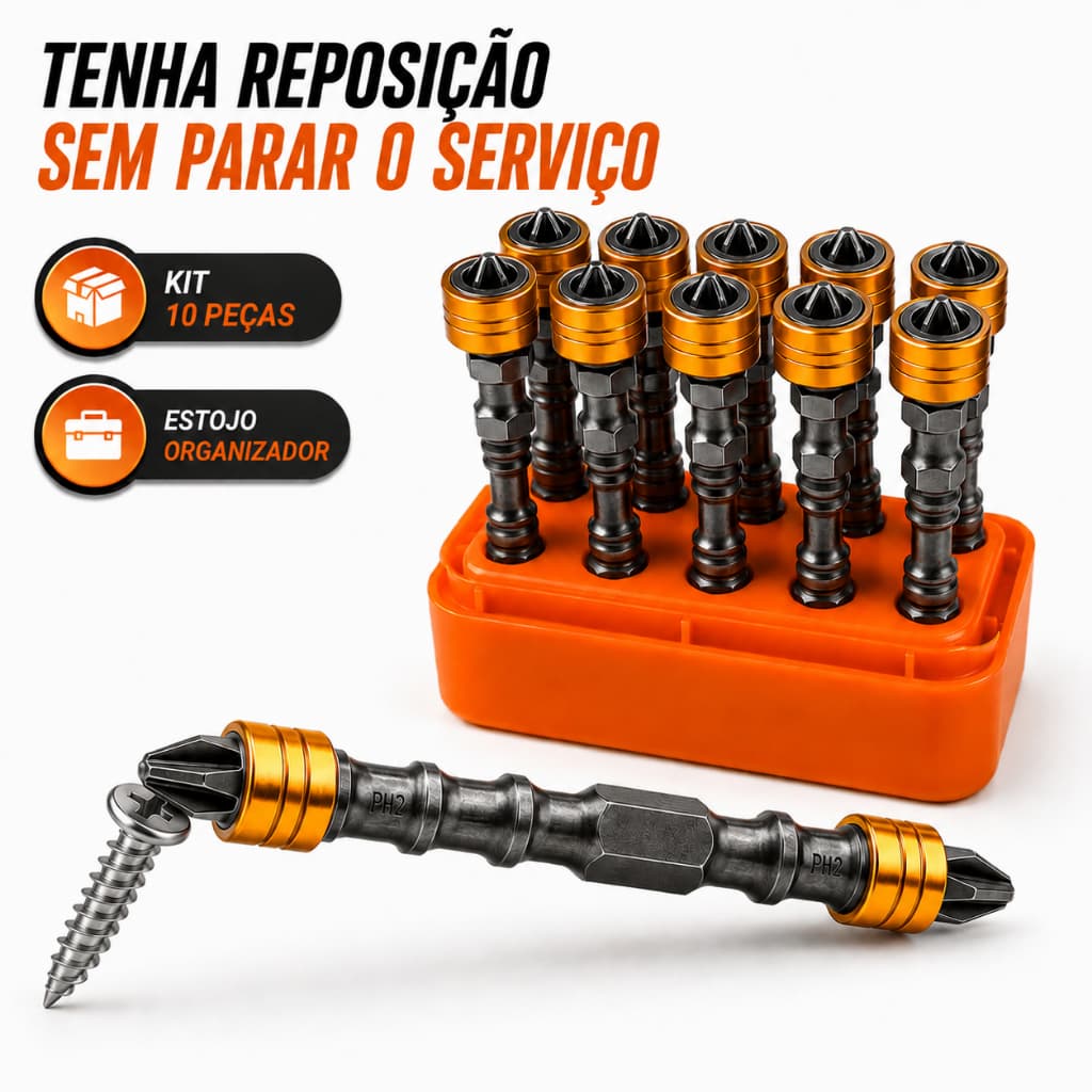 Kits 10 Bits Estojo Ponteira Dupla Magnetica Imantada Com Limitador Parafusadeira