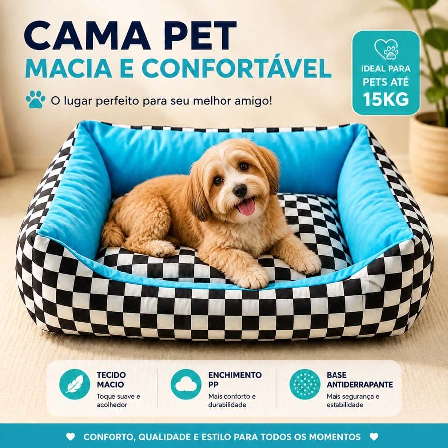 Cama para Pets de Porte Médio (Cachorros e Gatos) – Almofada Confortável para Sono Profundo e Relaxamento