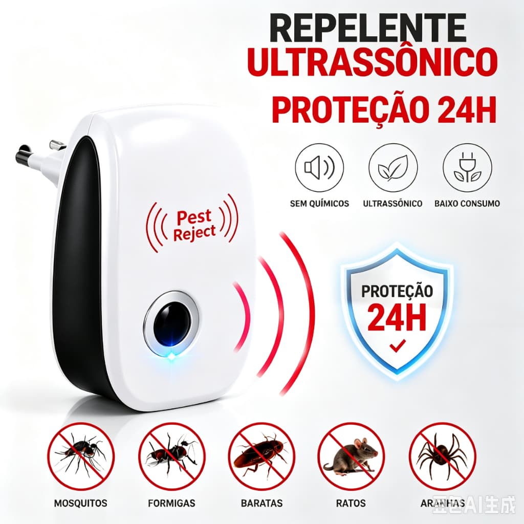 Repelente Ultrassônico Bivolt Anti Pragas Tomada Para Casa Quarto Escritório Contra Baratas Mosquitos e Insetos Doméstic