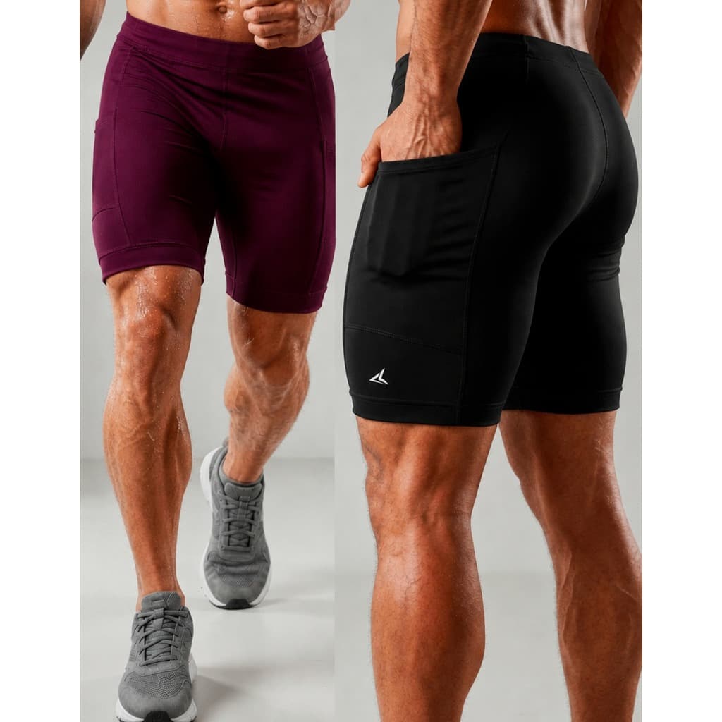 kit 2 Bermuda Masculina Para Corrida Short Compressão Masculino Com Bolsos Laterais Anti Assadura Esportes Segunda Pele