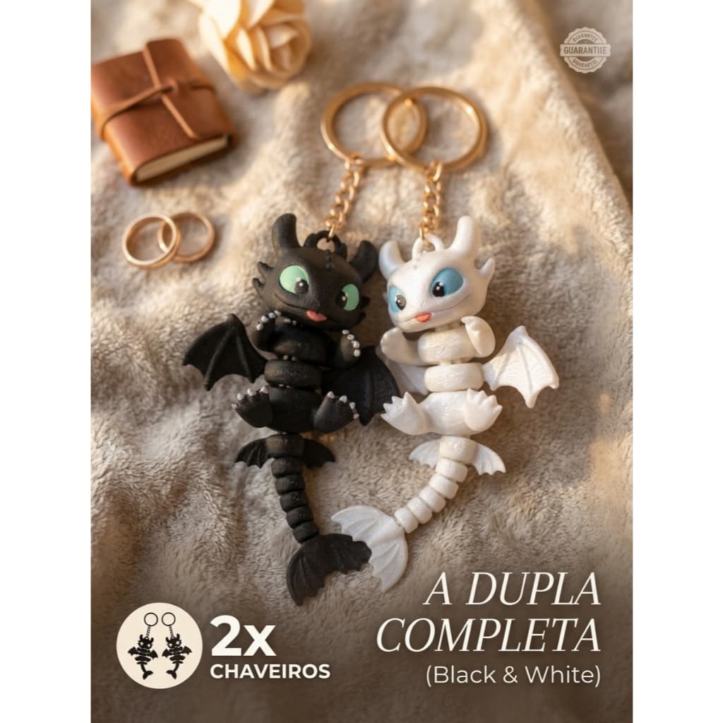2 Chaveiros Articulados — Fúria da Noite e Fúria da Luz | Como Treinar o Seu Dragão 12cm Premium Banguela
