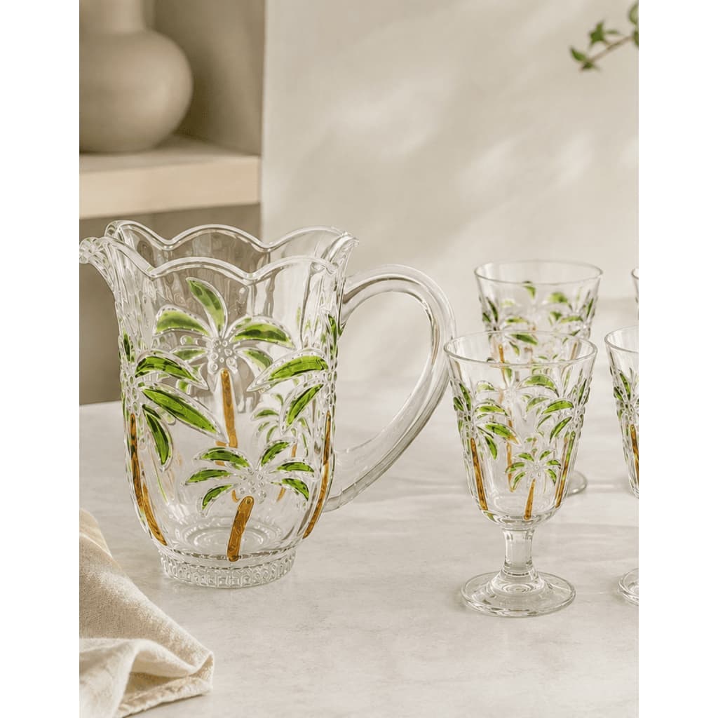 Conjunto Jarra Com 6 Taças Palmer Vidro 1,5l Água Suco