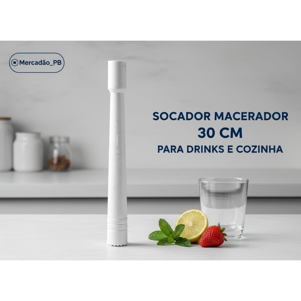 Pilão Batedor Socador de Caipirinha 30cm Drinks Cozinha Feijão Frutas Alho