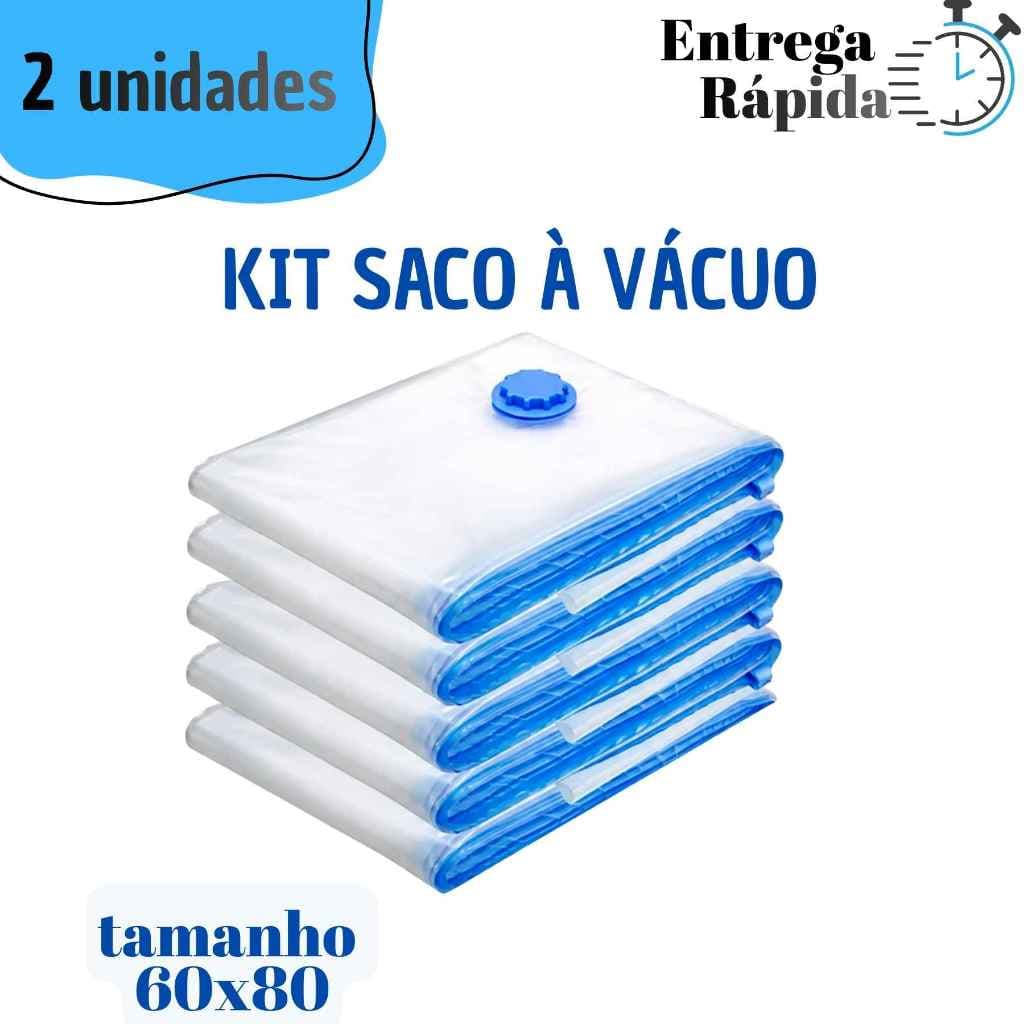 Kit 2 Sacos a Vácuo 60x80 Organizador Roupas Edredom Cobertor Mala Viagem Guarda Roupa Compactador