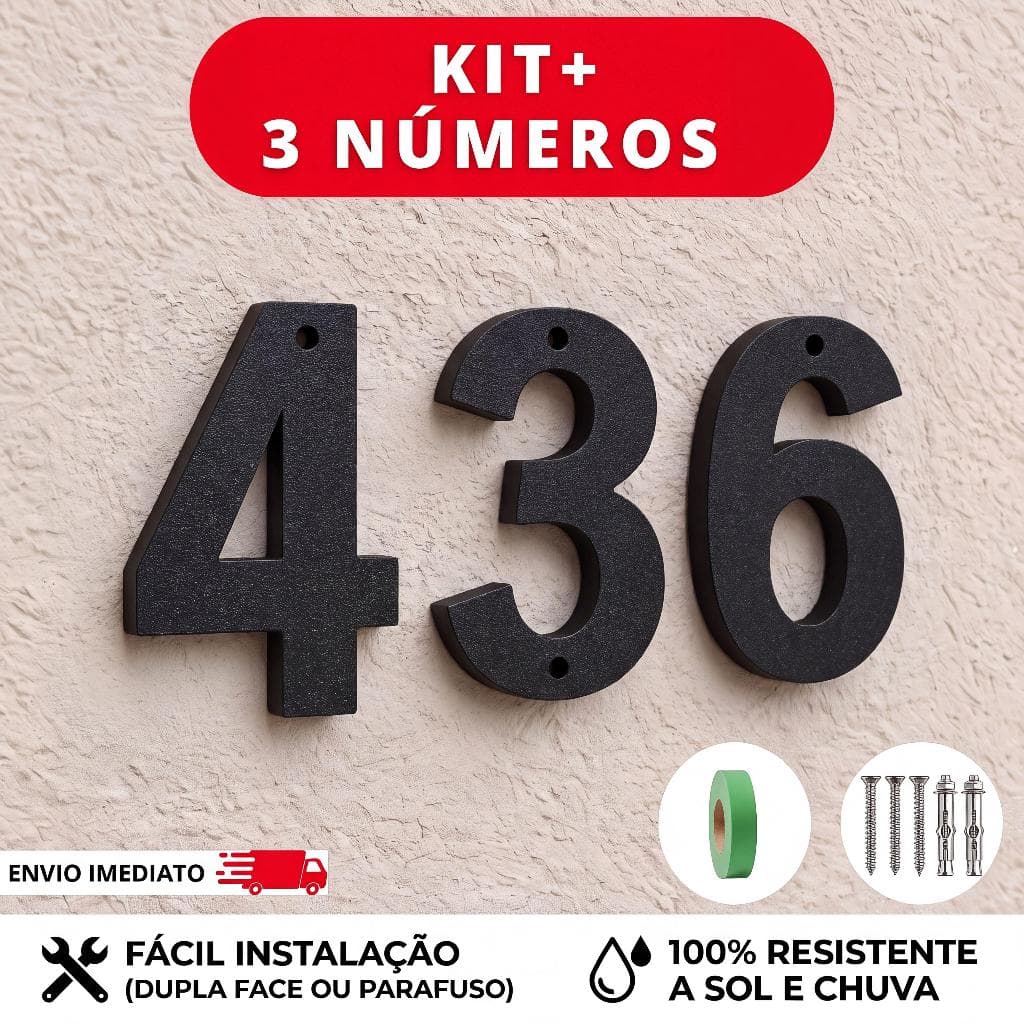 Números Residenciais De Relevo 3d Alto Grande 15cm Preto Com Brilho 2 a 4 UNI -  Instalação Simples e Durável Casa Muros