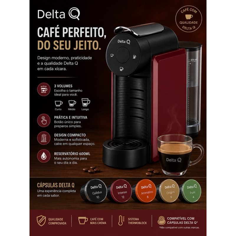 Máquina Cafeteira Cápsula Café Expresso MiniQool Vermelho - DeltaQ
