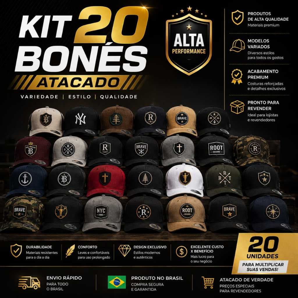 kit  20 BONÉS masculinos atacado promocao ATACADO REVENDA DIA DIA SPORTE ACADEMIA MEN