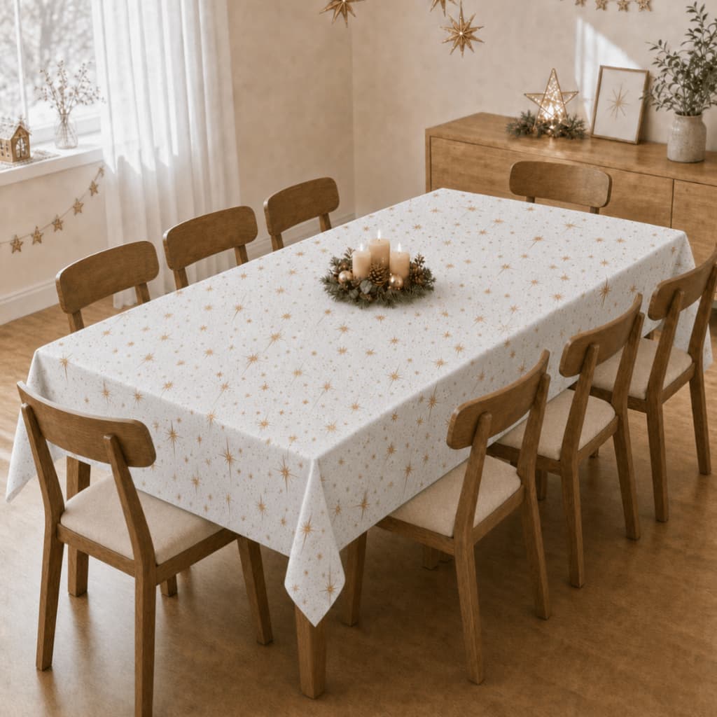 Toalha Oxford Fios Dourados Premium Exclusiva 8 Lugares 3,00x1,50m Natalina para Mesa Posta e Jantar