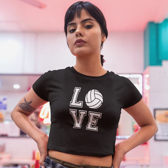 Blusinha Camiseta Cropped Esporte do Coração Volei Love