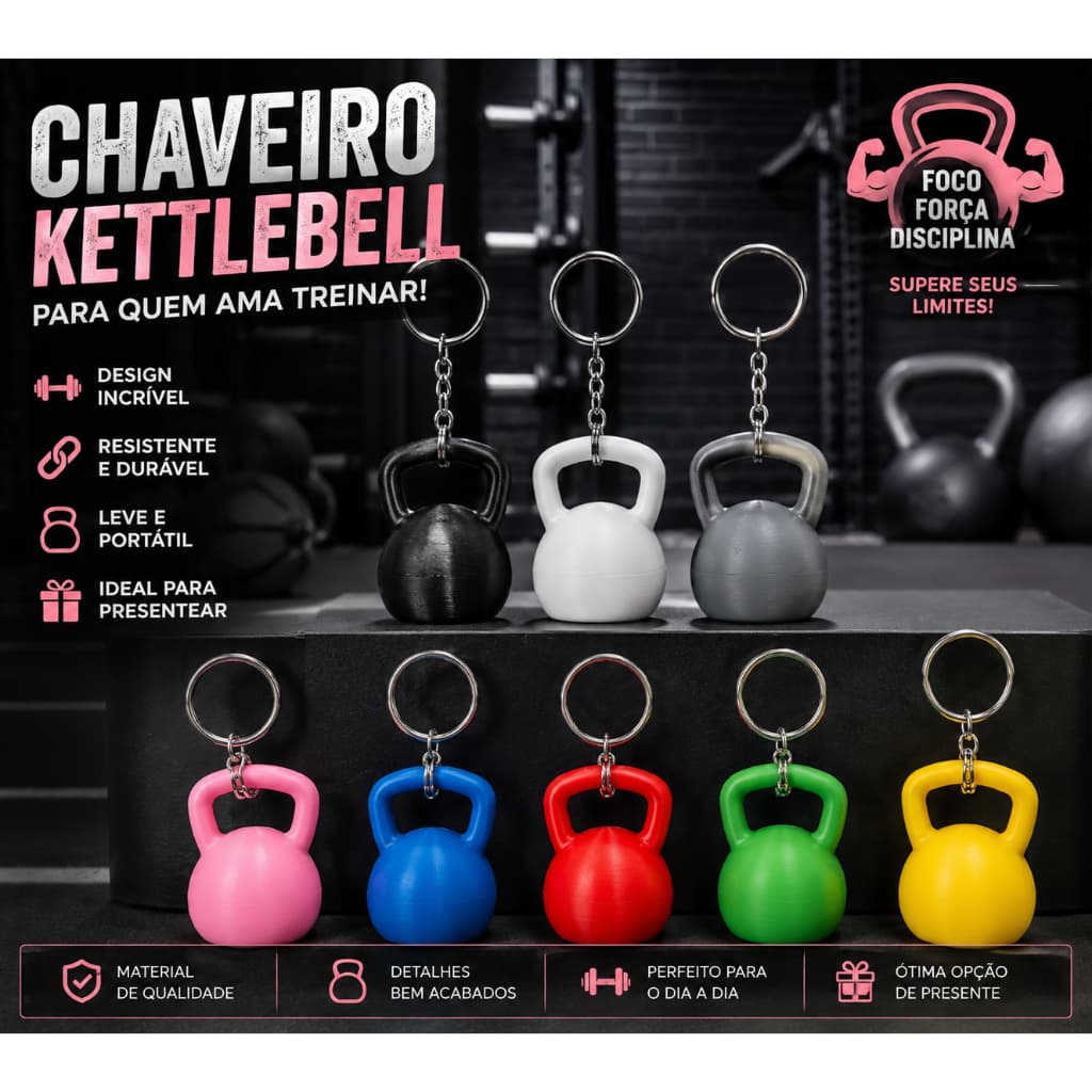 Chaveiro Kettlebell Porta Objetos Academia Rosca Impresso 3D