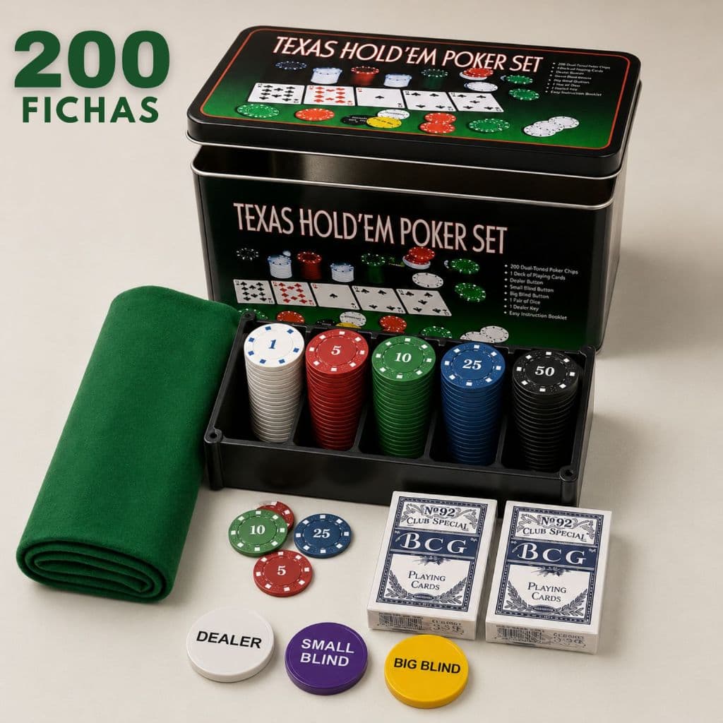 Jogo Kit de Poker 200 Fichas Numeradas Completo Profissional Lata Dealer Toalha Oficial Presente